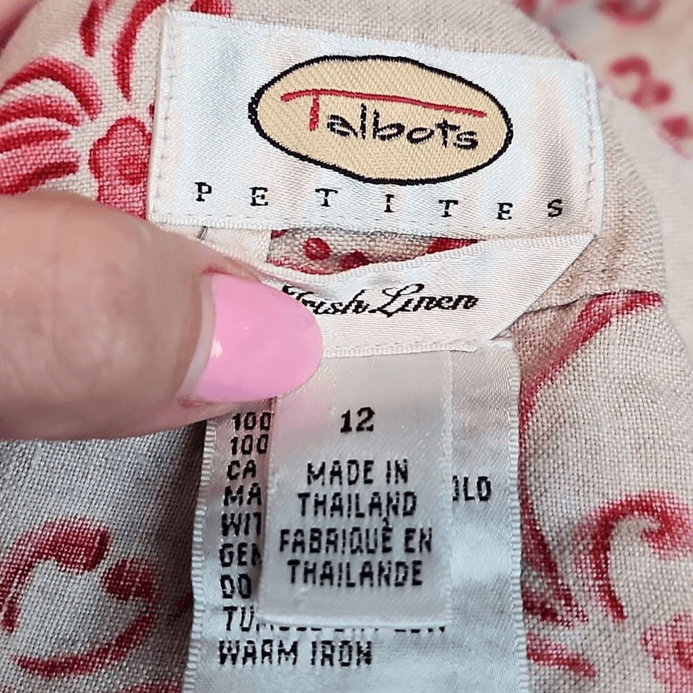 Talbots Vintage Red Scroll Print Irish Linen Casu… - image 4